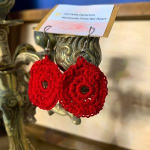 Simple Minimalist Red Crochet Earrings